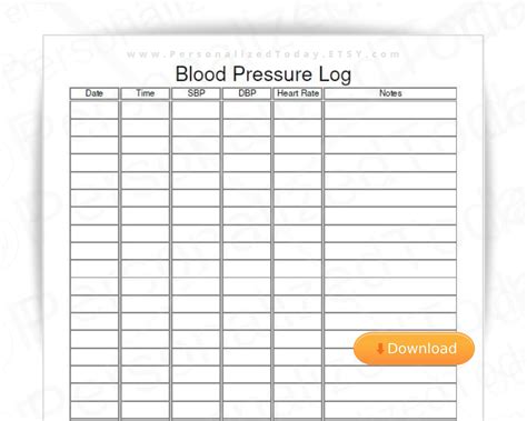 Blood Pressure Log Fillable And Print And Write Pdf Digital Download