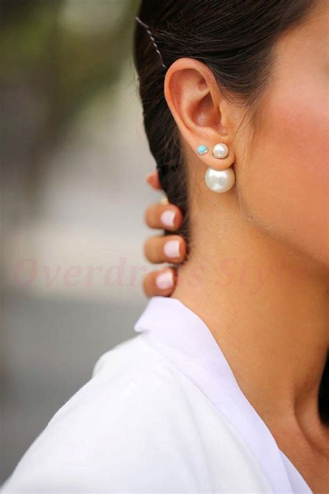 Double Ball Pearl Earrings Double Sided Pearl By Overdressstyle