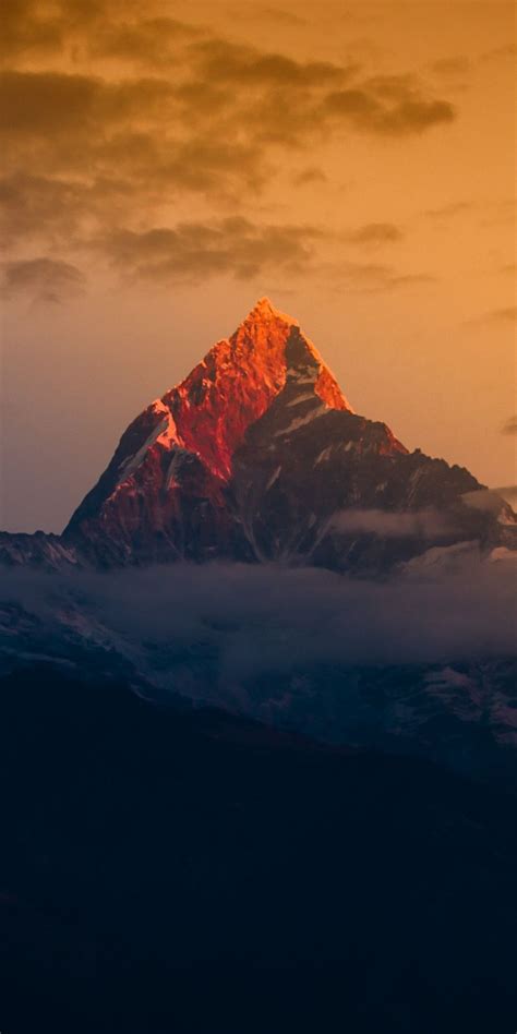 Himalayas Mountain Peak Sunset Clouds 1080x2160 Wallpaper Hiking