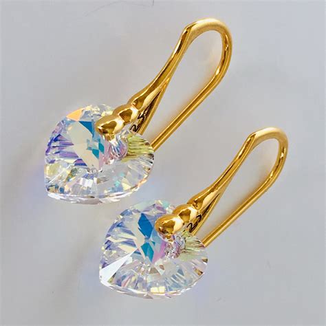 Ab Gold Heart Earrings Made With Swarovski® Crystals Crystal Elegance