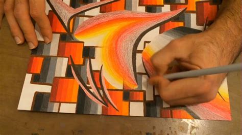 Very Easy Abstract Drawing Creating Flame Colours With Oil Pencils Easy Abstract Drawing