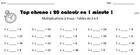 Table pour la simplification de la multiplication. Défi multiplications à trous