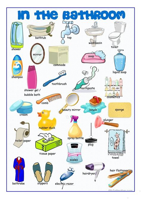 Bathroom Picture Dictionary - English ESL Worksheets for distance
