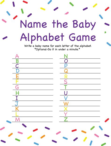 Name The Baby Baby Shower Alphabet Game Etsy