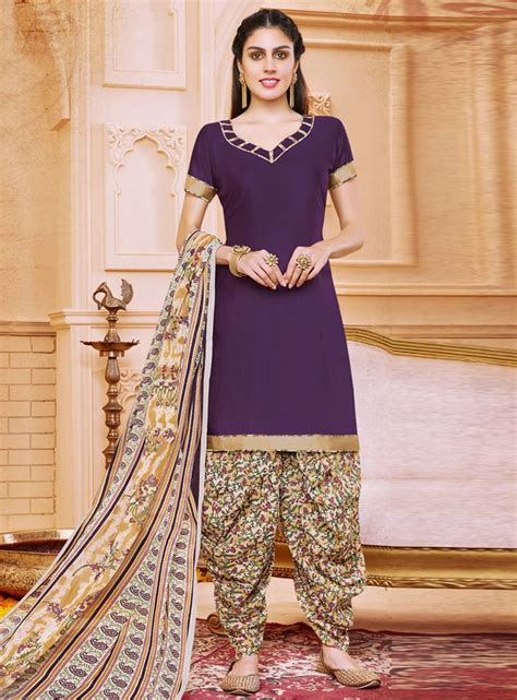 Purple Cotton Punjabi Suit 99592 Kurta Neck Design Cotton Kurti Designs Patiyala Dress