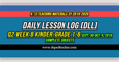 Daily Lesson Log Dll Q Week Kinder Grade All Subjects Deped