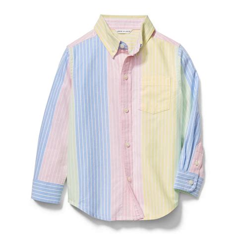 Boy Pastel Multi Color Stripe Colorblocked Oxford Shirt By Janie And