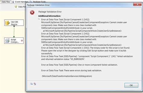 Sql Server Error In Ssis Package Xml Source The Component Is