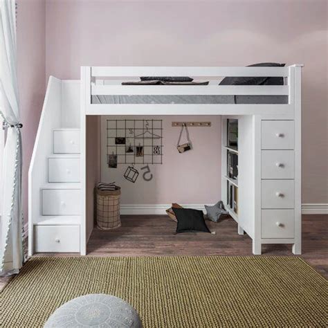 Harriet Bee Ayres Twin Wood Loft Bed With Staircase Reviews Wayfair