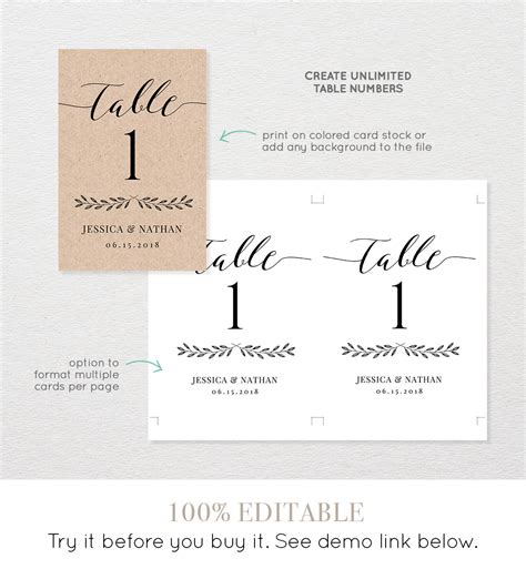 Check spelling or type a new query. Wedding Table Number Card Printable, Rustic Reception Seating Template, DIY Table Card Template ...