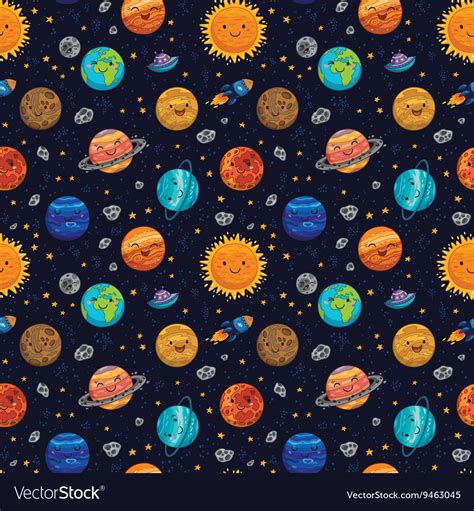 Seamless Space Pattern Background With Planets Vector Image