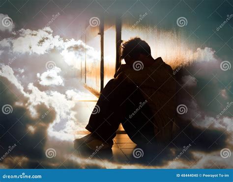 Hopeless Man On Surreal Dramatic Sky Stock Photo Image Of Alone Pain