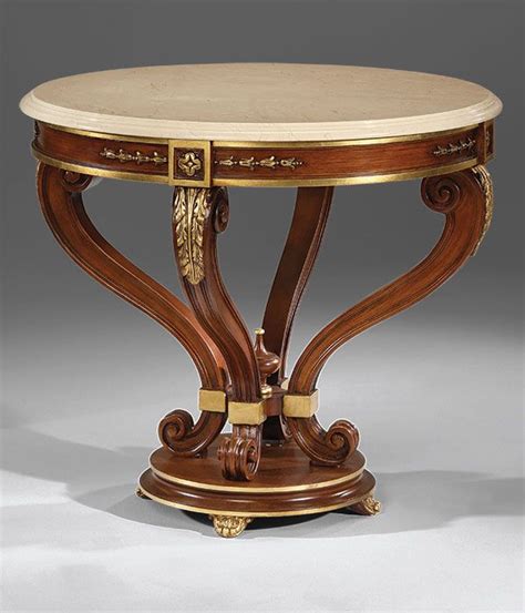 Square coffee table made of. center tables | Louis XVI style center table with antique walnut finish, antique gold-leaf trim ...