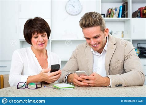 Mother And Son With Smartphones Stock Image Image Of Love Male