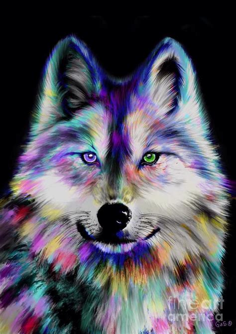 Wolves Painting Rainbow Wolf By Nick Gustafson Wolf Art Print Wolf