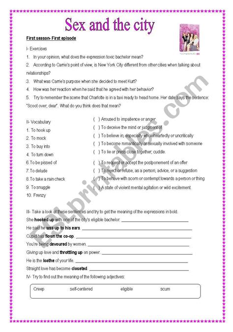 Sex And The City First Episode Of The First Season Esl Worksheet By