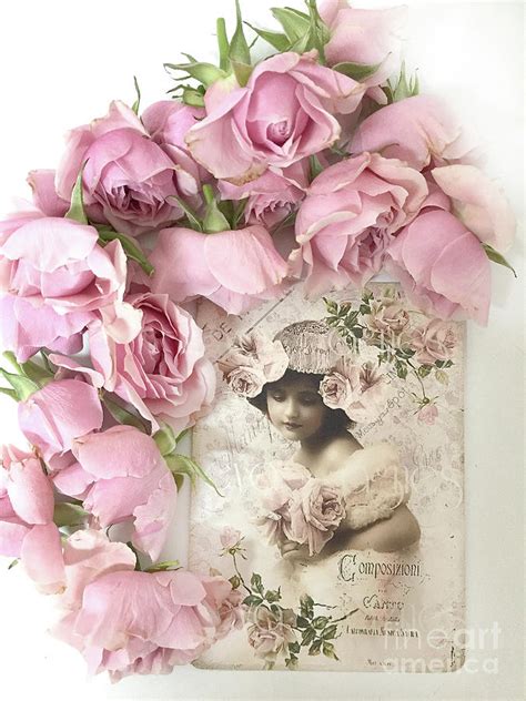 Shabby Chic Pink Roses Victorian Vintage French Parisian Girl