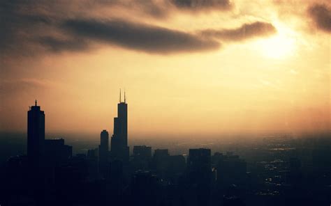 Sunset Cityscapes Skyline Dawn Chicago Sunlight Morning Grainy