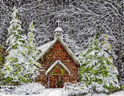 Old Country Church Snow Scene Mixed Media By Sandi Oreilly Pixels