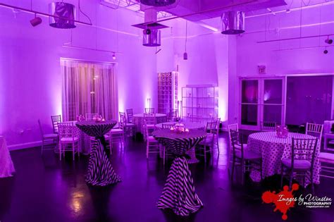 Pin by julissa perez on graduation party | black party decorations. Black and White Stripe Linens with Purple Uplighting | 30th Birthday Party Decorations w… | 30th ...