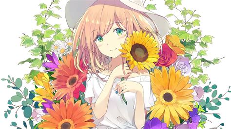 Desktop Wallpaper Cute Anime Girl Flowers Hd Image