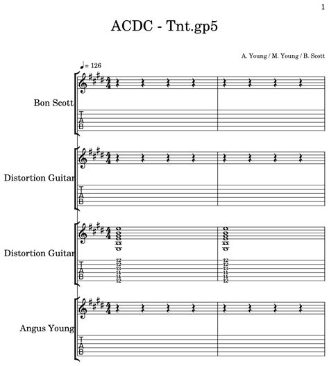 Acdc Tntgp5 Sheet Music For Distortion Guitar Piano Electric Bass