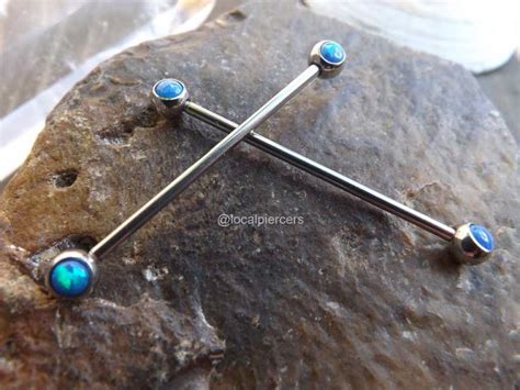 LOCAL PIERCERS Blue Opal Industrial Barbell 14g Gemstone Opals Silver