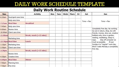 Top 5 Daily Work Schedule Template Excel Word Template