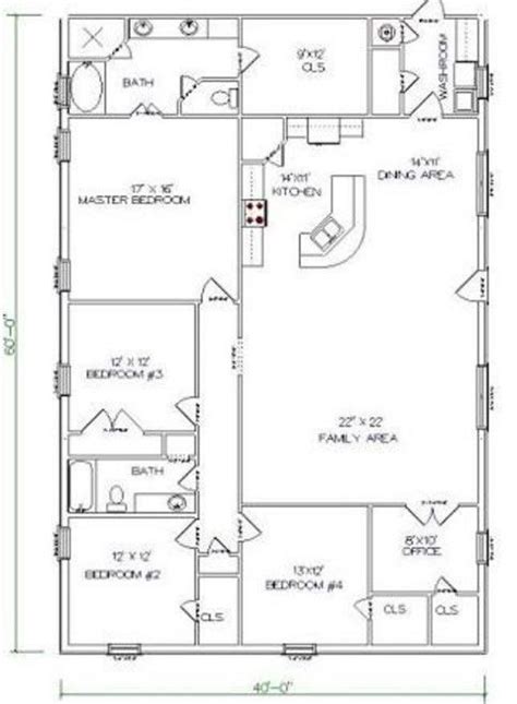 5 Bedrooms And 2 Bathrooms Barndominium Floor Plans Barndominium