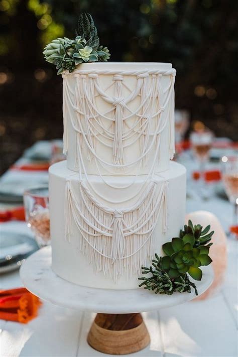 Chic White And Greenery Macrame Wedding Cake Emmalovesweddings