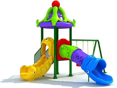 Kids Outdoor Playground With 2 Persons Swing 2 Slide And 1 Dome Size