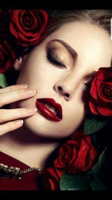 Red Lips Rose Makeup Beauty Photography Women