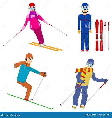 Skiers Skiers In Various Poses Ski Resort Stock Illustration