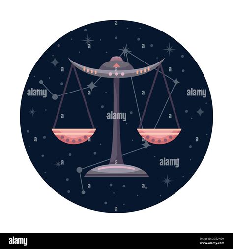 Flat Vector Illustration Of Libra Zodiac Sign With Stars And