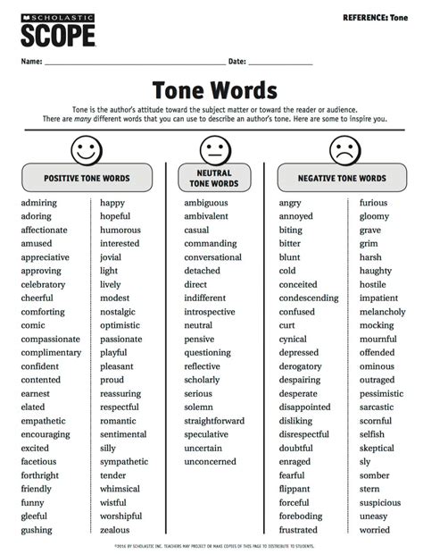 Tone Words Chart A Visual Reference Of Charts Chart Master