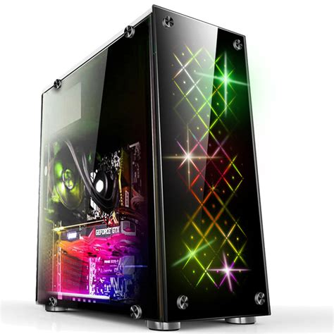 Pc Computer Atx Pc Case Midi Tower With 3 Rgb 120mm Cooling Fans Remot