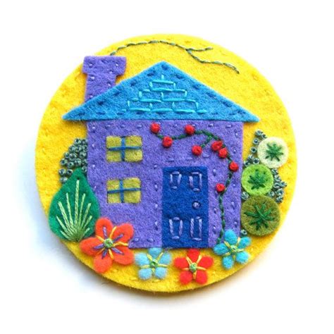 How Sweet Home Sweet Home Felt Brooch Pin With Freeform Embroidery £