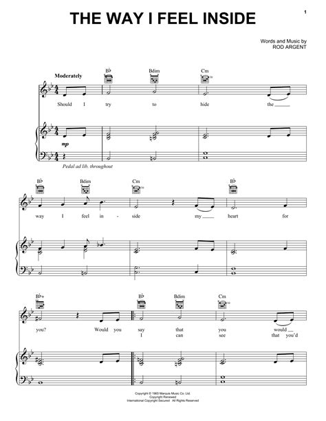 The Way I Feel Inside Sheet Music The Zombies Piano Vocal And Guitar