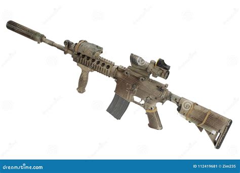 M4 With Suppressor Special Forces Rifle Isolated On A White Background