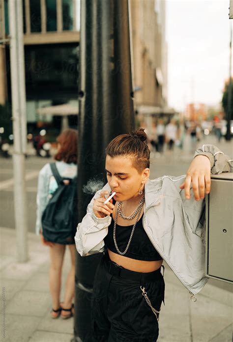 Lesbian Woman Smoking On The Street By Alexey Kuzma