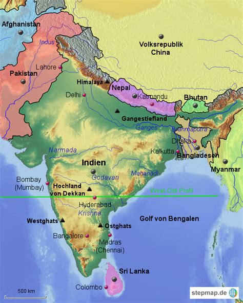 Indien ist das größte land in südasien und nach china das bevölkerungsmäßig zweitgrößte land der welt. StepMap - Indien - ein vielfältiger Natur- und Kulturraum - Landkarte für Asien