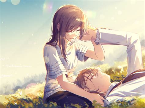 Wallpaper Cute Anime Couple Meadow Love Love Cute Anime Couple