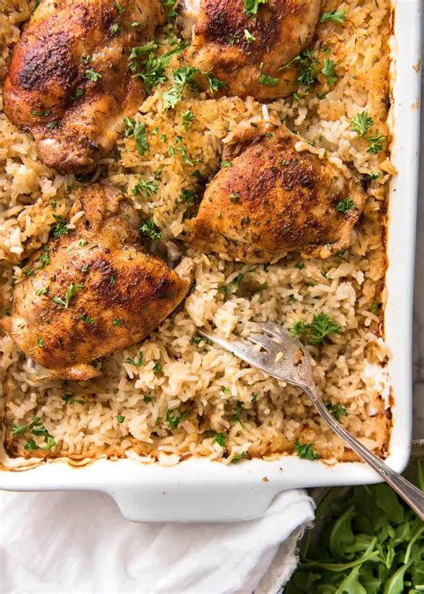 This chicken and rice casserole is easy to make calling for just chicken, rice, soup, and seasonings. Oven Baked Chicken and Rice (No Stove!) | RecipeTin Eats