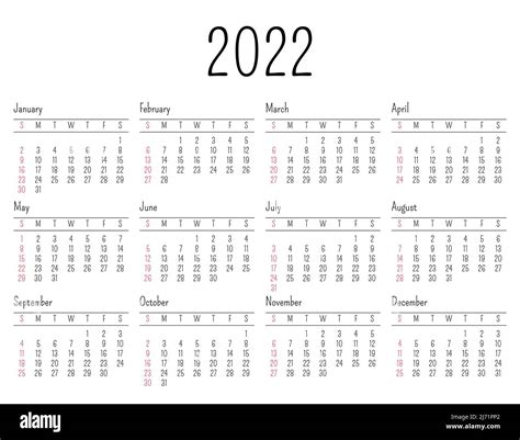 Calendar For 2022 The Week Starts On Sunday All Months Calendar