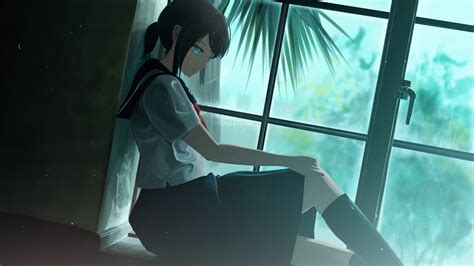 Anime Sitting On Window 3840x2160 Wallpaper