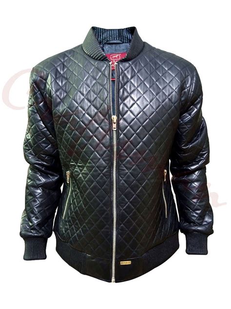 Mens Black Full Quilted Bomber Leather Jacket The Leather Craftsmen