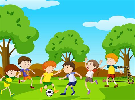 Chicos Jugando Al Fútbol En El Parque 455447 Vector En Vecteezy