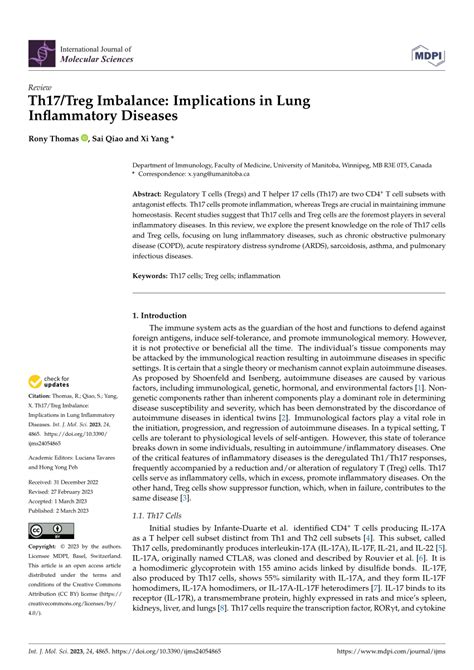 Pdf Th17treg Imbalance Implications In Lung Inflammatory Diseases