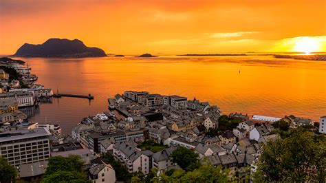 Picture Norway Alesund Sunrises And Sunsets Coast Evening 1920x1080