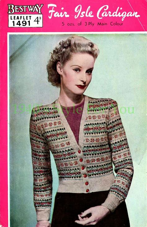 1940 s style for you free knitting pattern 1940 s fair isle cardigan bestway 1491 crochet